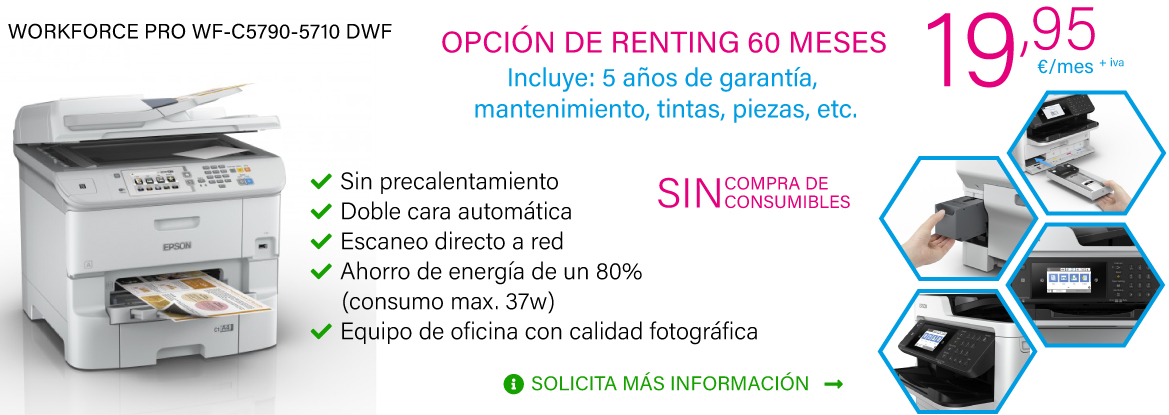 WORKFORCE PRO WF-C5790-5710 DWF - Epson opcion de renting 60 meses por solo 19,95 euros/mes + iva en Azuqueca, Guadalajara