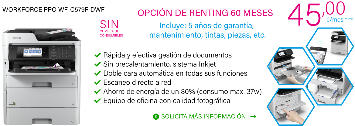 WORKFORCE PRO WF-C579R DWF - Epson opcion de renting 60 meses por solo 45 euros/mes + iva en Azuqueca, Guadalajara